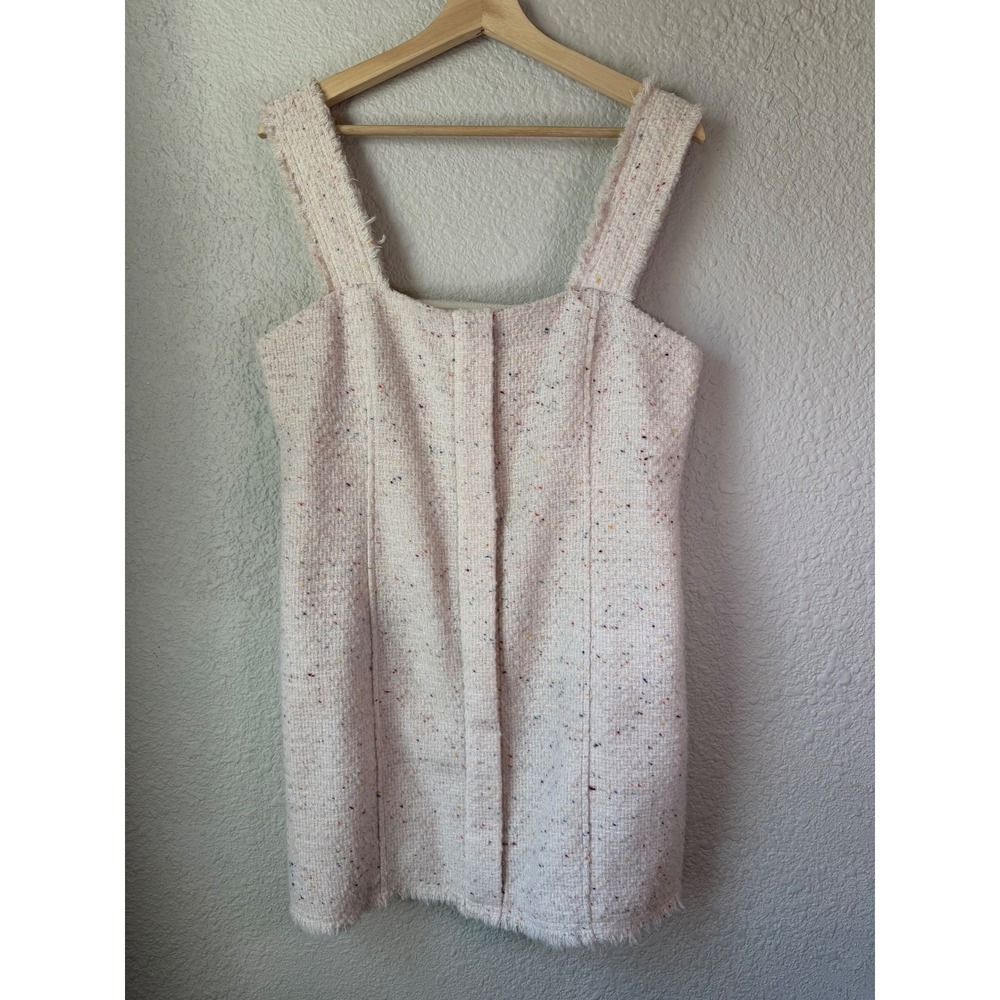 House of Harlow‎ 1960 Cream Multi Confetti Tweed Mini Dress Fringe Trim Medium